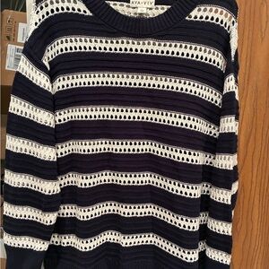 Ava & Viv Women's Navy and White Striped Sweater